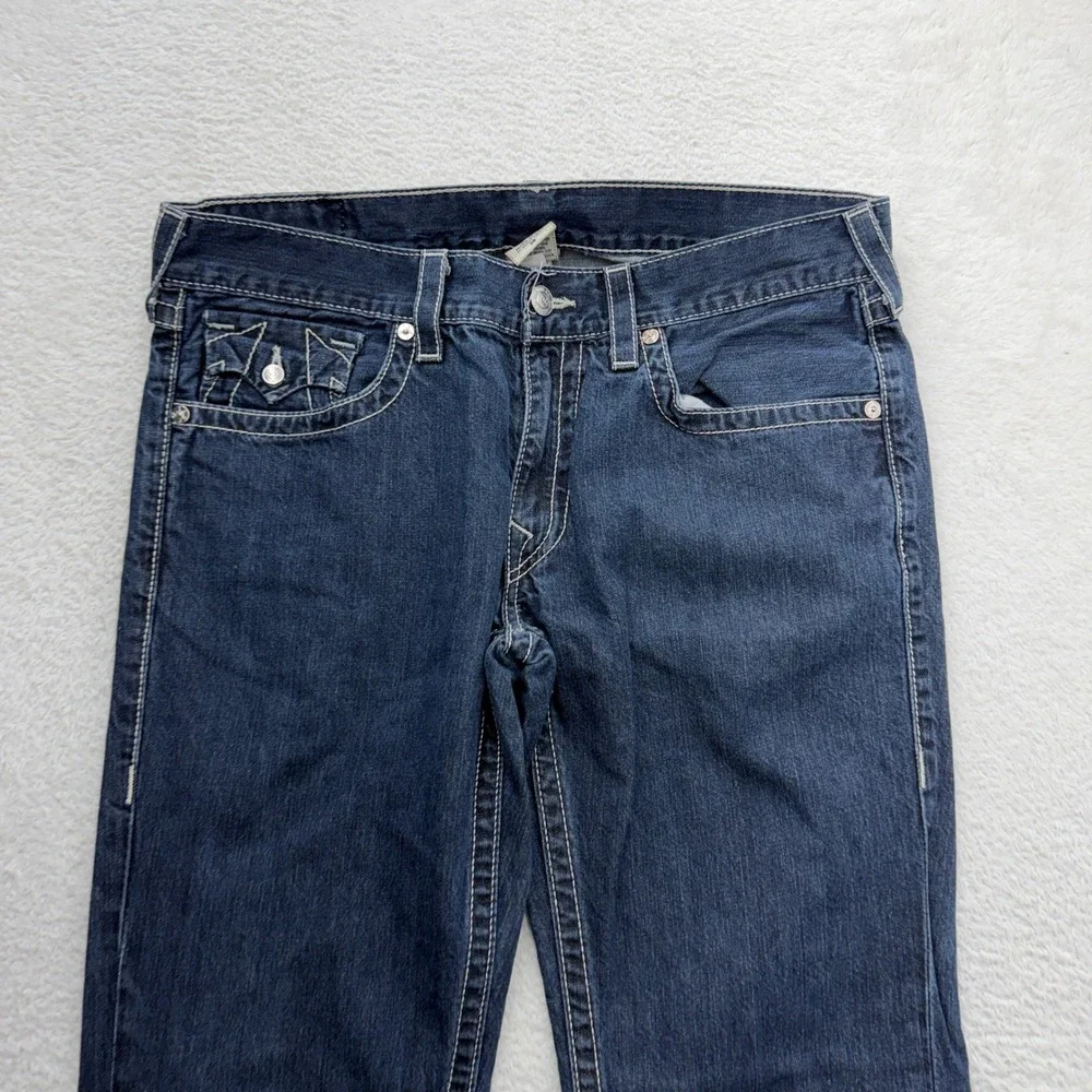 True Religion Mens Straight Leg Jeans Dark Wash White Big T Stitching 36 USA‎